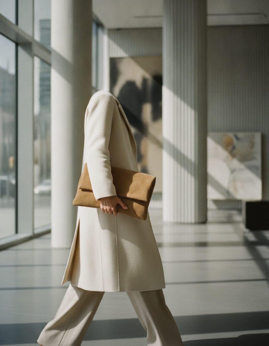 Hollis Foldover Clutch photographed in use