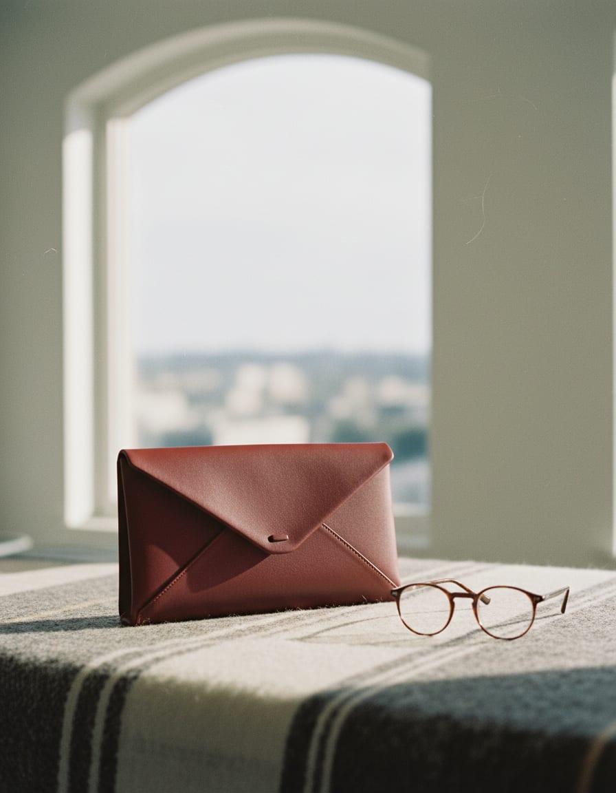 Rhea Envelope Clutch photographed in use
