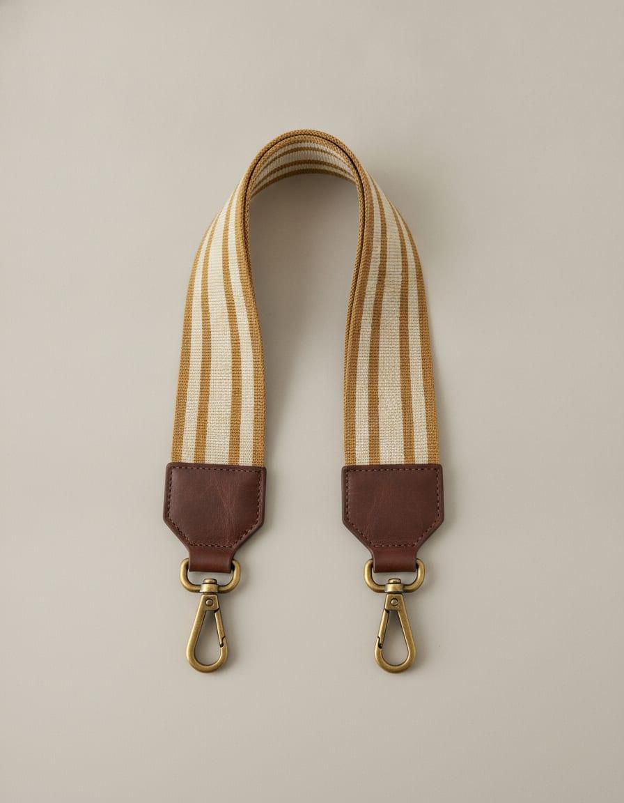 Tallis Woven Bag Strap, front view on a studio backdrop