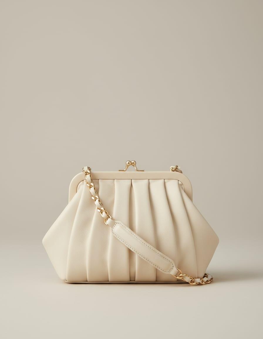 Thea Pleated Chain Shoulder Bag, front view on a studio backdrop