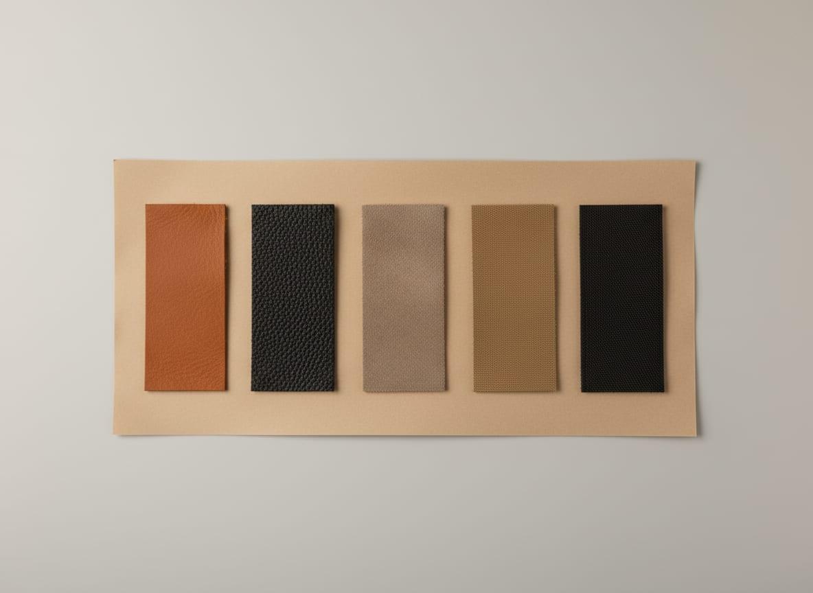 Swatches of full-grain leather, suede, waxed canvas and recycled nylon